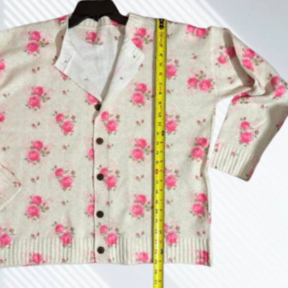 NWOT Gorgeous Pink Rose Floral Print Knit Cardigan Sweater Layering Size 2XL - Picture 10 of 13